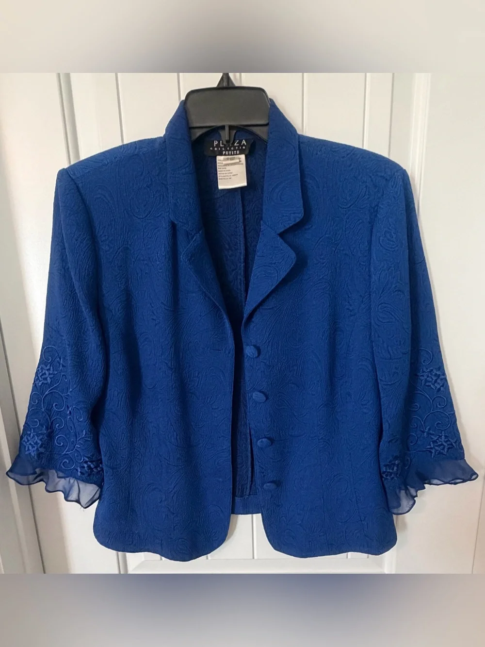 Women's Royal Blue Embroidered Jacket & Skirt Set Chiffon Trim